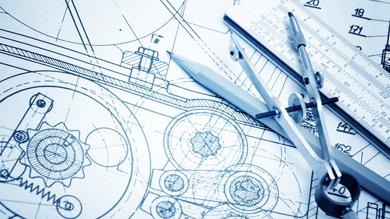 industrial drawing detail and several drawing tools